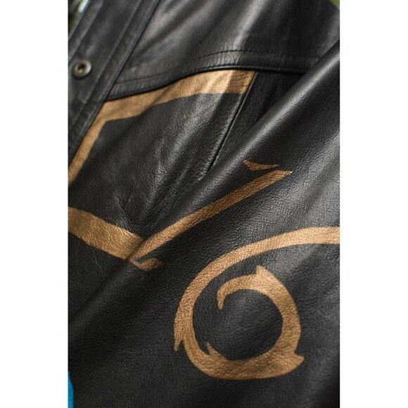 Vintage black leather biker jacket, hand painted, lucky sz M - Picture 6 of 14